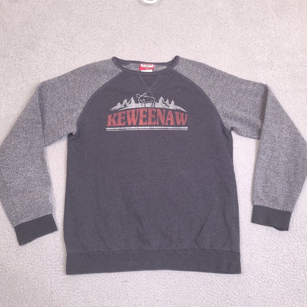 Keweenaw‎ Michigan Raglan Sweatshirt Mens Medium Gray Northern Souvenirs